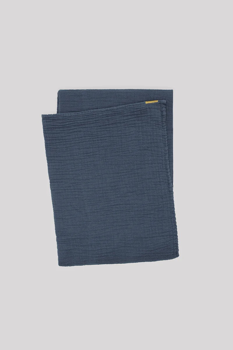 Plaid Gaze de Coton- Bleu Orage 120 X 170 cm