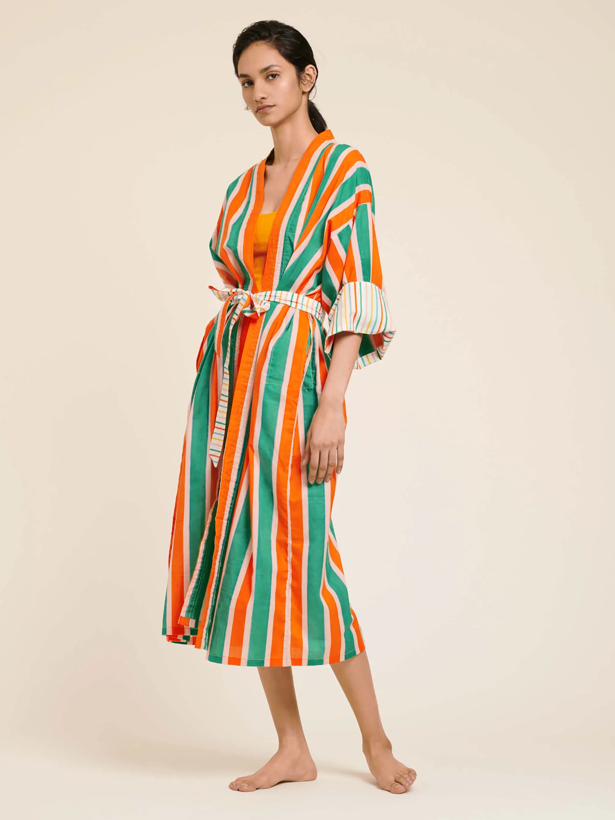 Kimono Long en Coton Manon Stripes