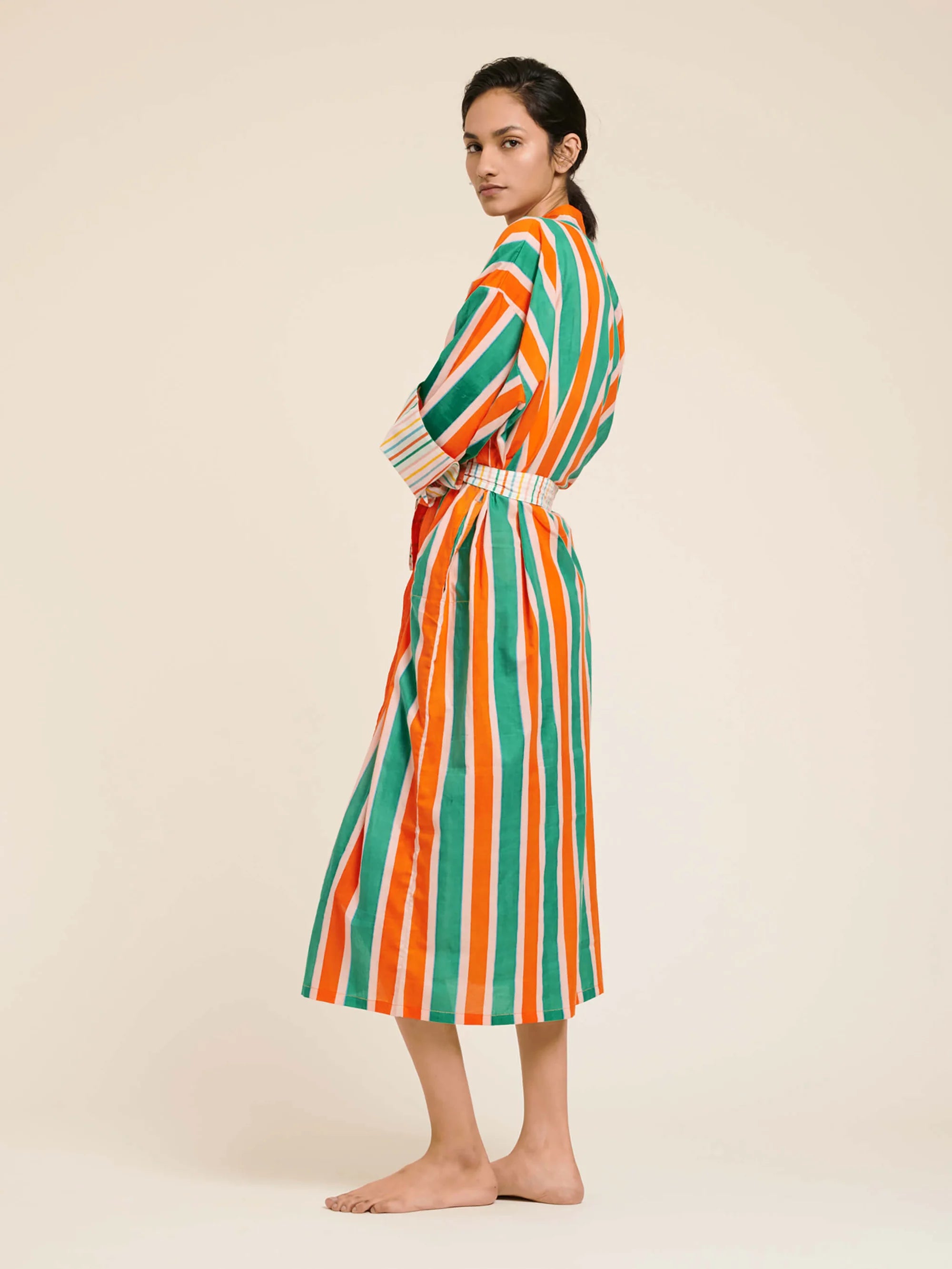 Kimono Long en Coton Manon Stripes