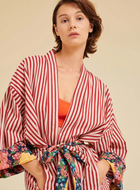 Kimono Long en Coton Red Sun Stripes