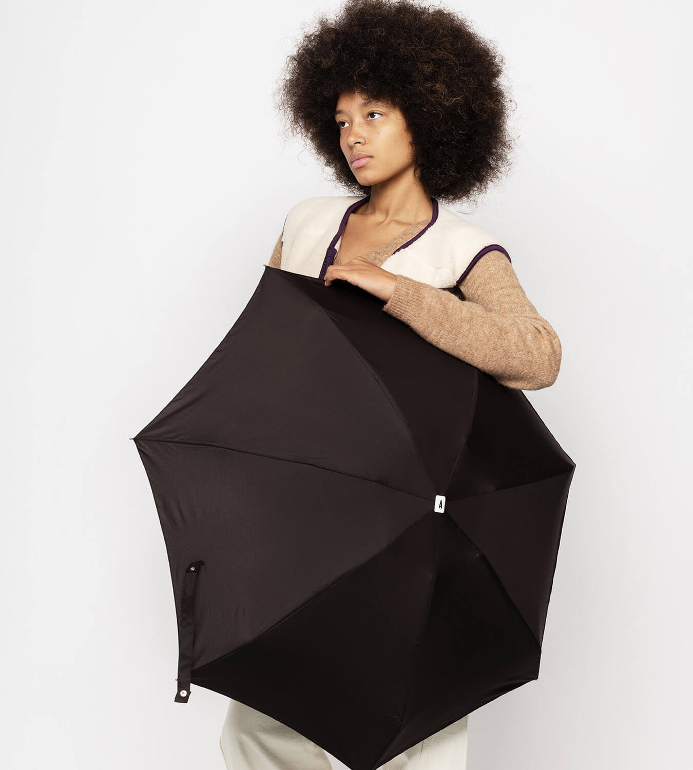 Mini parapluie anatole edwige chocolat noir solide léger et ultra compact 