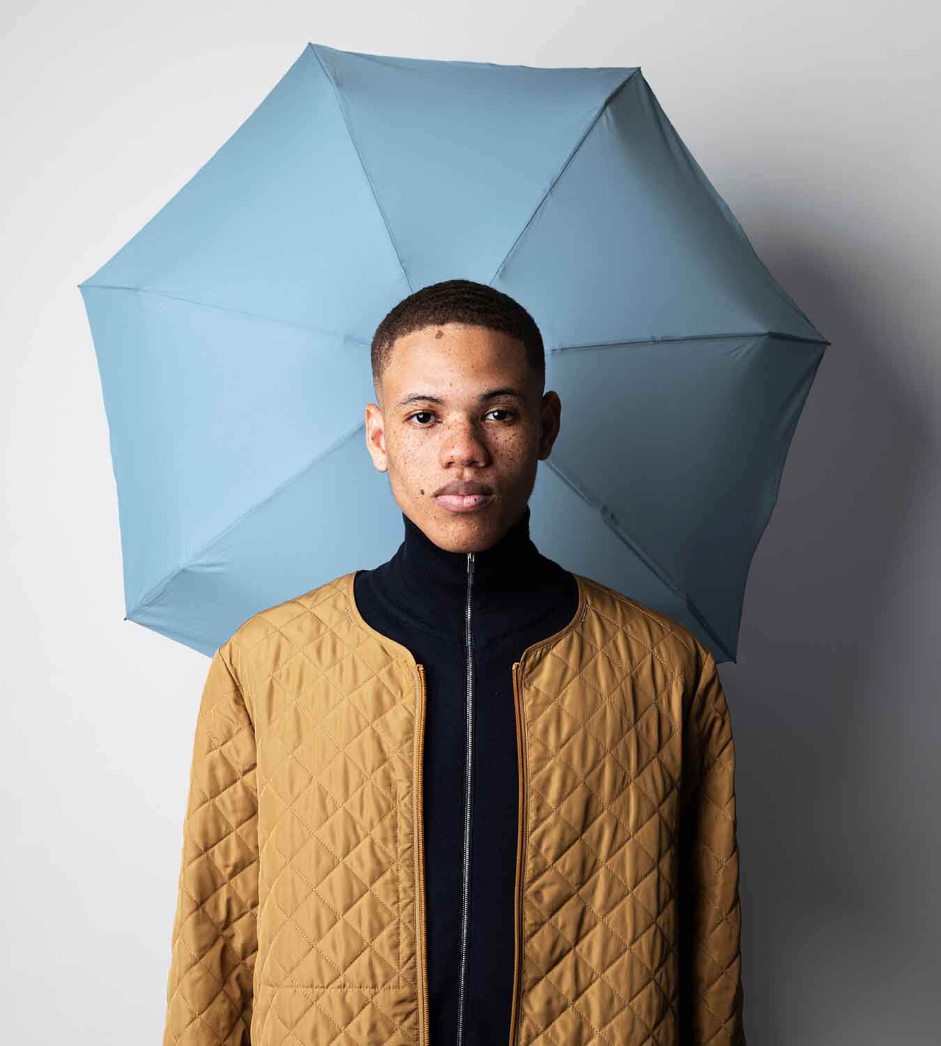 Mini parapluie anatole victor bleu gris solide léger et ultra compact