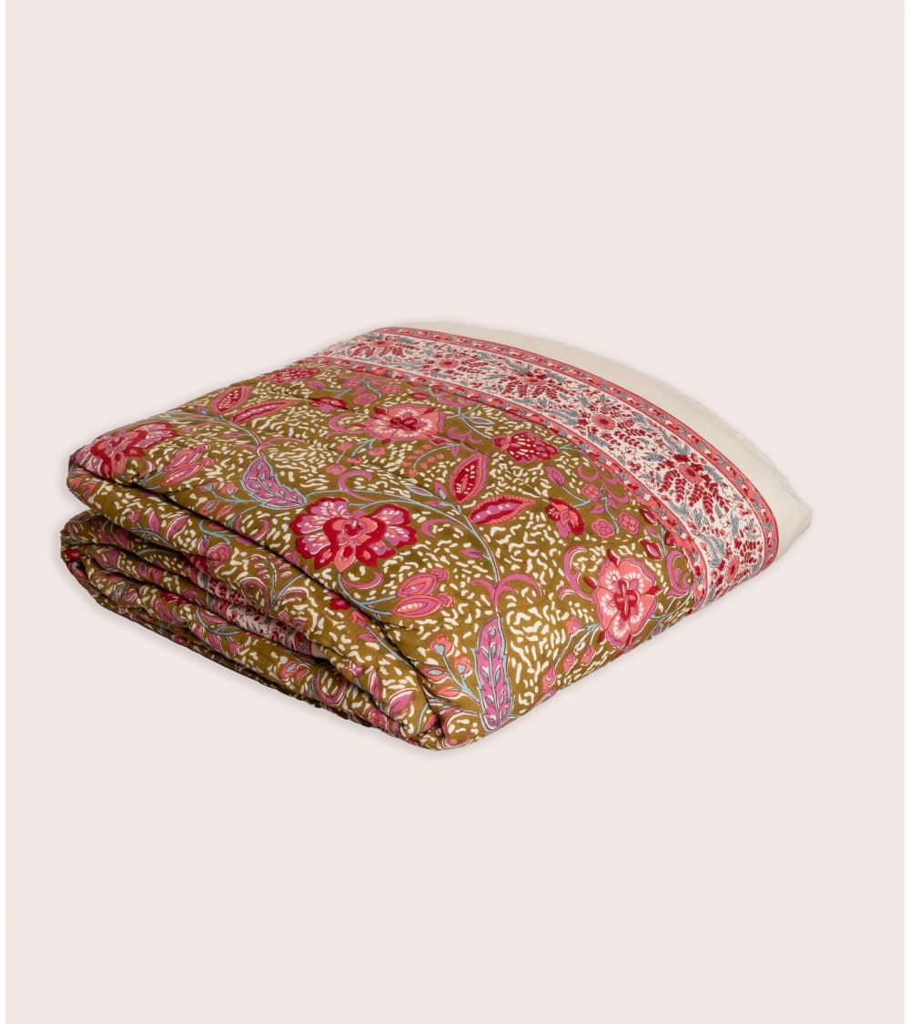 Edredon Couette Indienne en Coton Lita Kaki 160 x 225