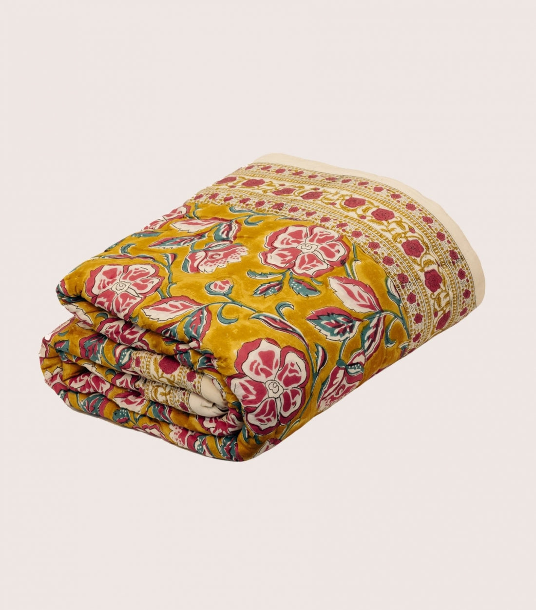 Edredon Couette Indienne en Coton Loni Jaune 160 x 225