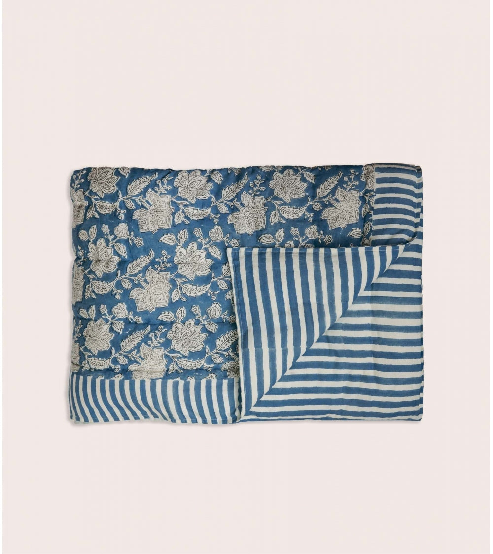Edredon Couette Indienne en Coton Rang Bleu 160 x 225