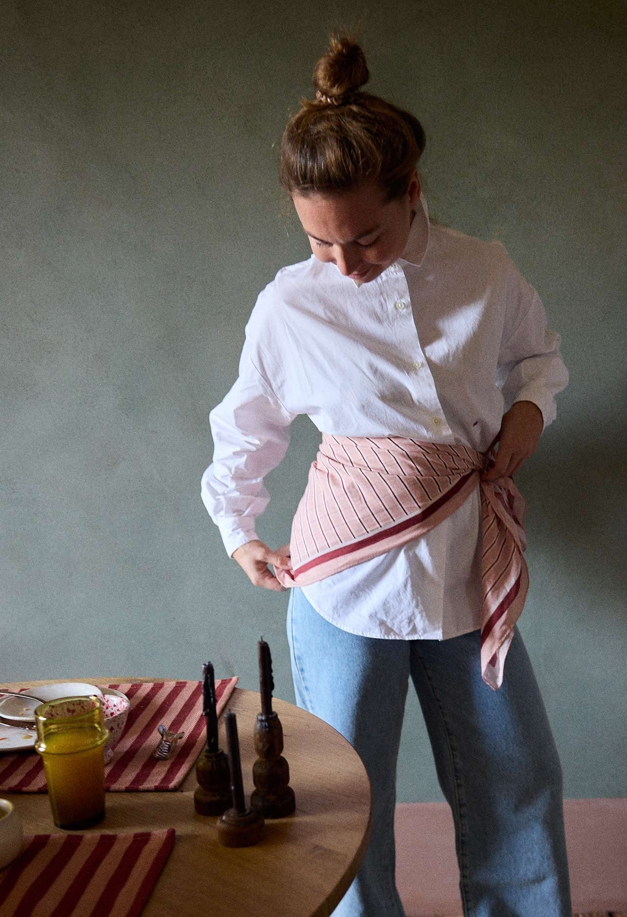 Foulard en Voile de Coton Rayures Vermillon