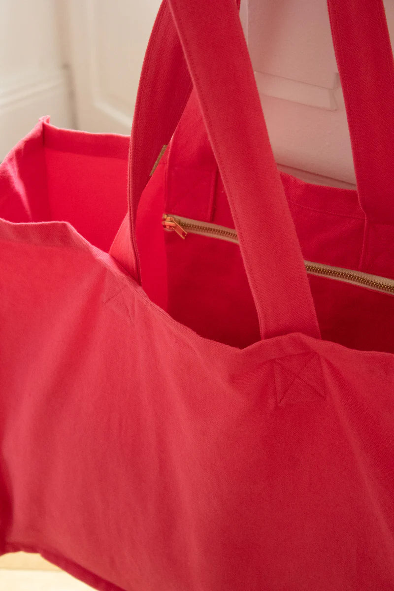 Grand Cabas en Coton Bio - Rose Framboise