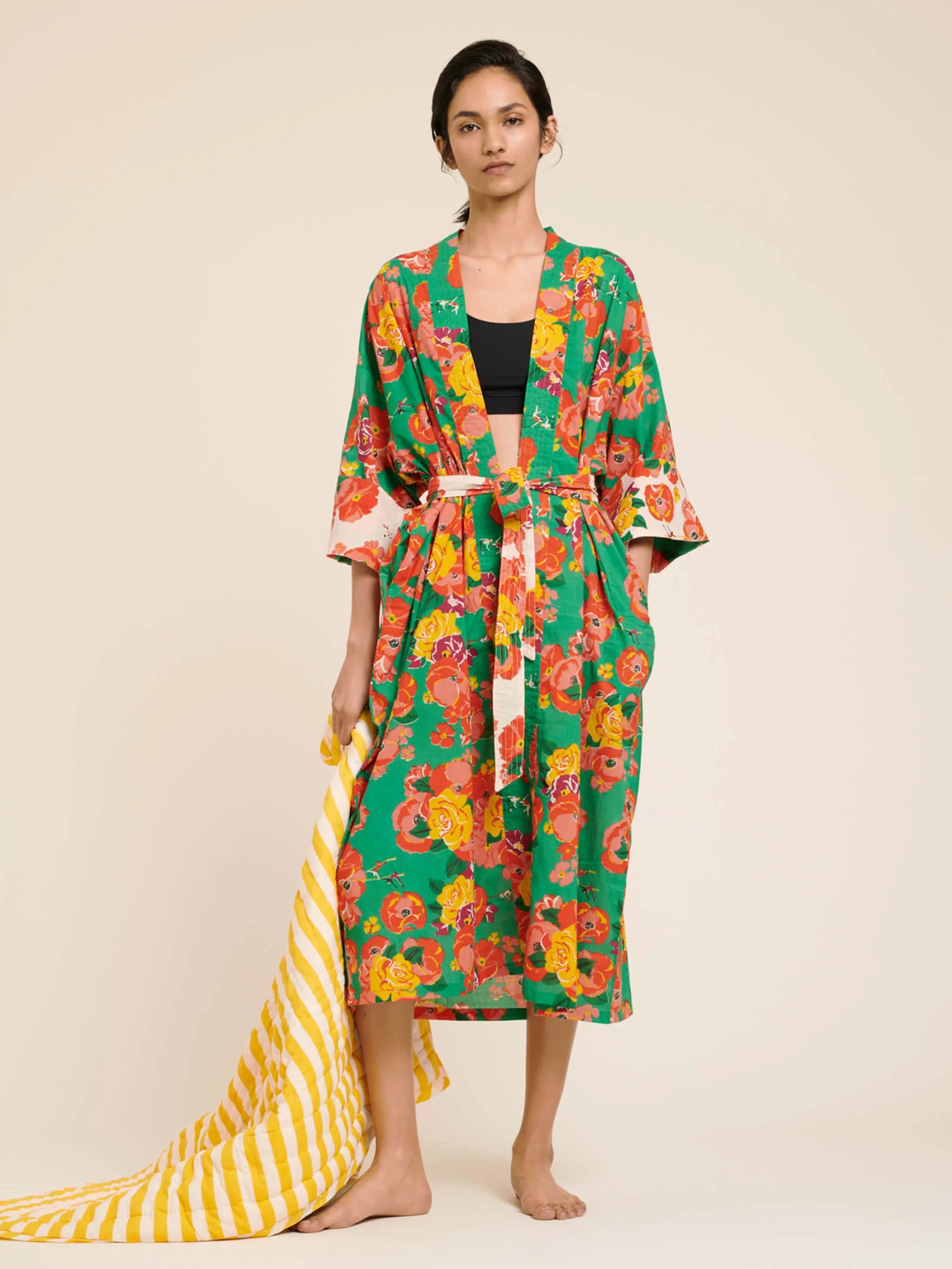 Kimono Long en Coton Circus Flower Green