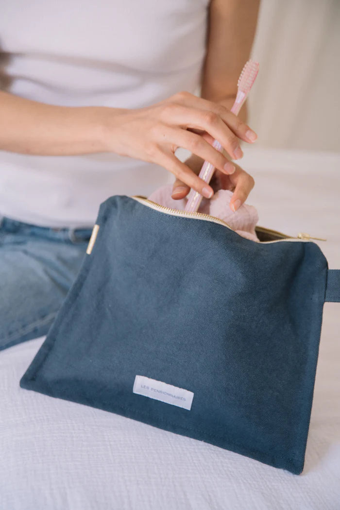 Trousse de Toilette en Coton Bio - Bleu Orage