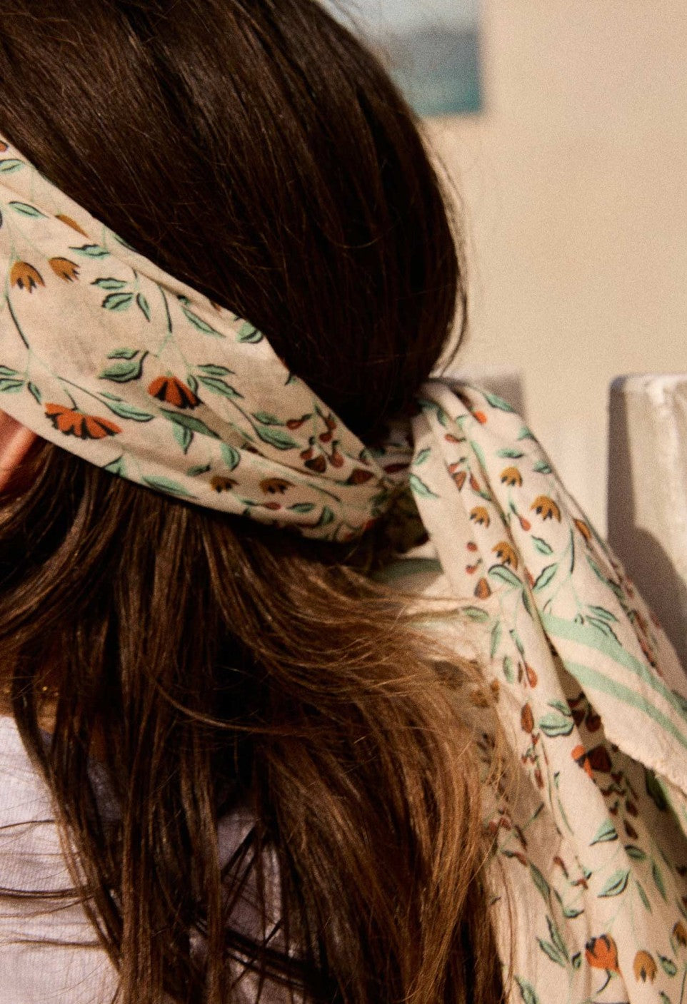 Petit Foulard en Coton Bohème Rose Poudré