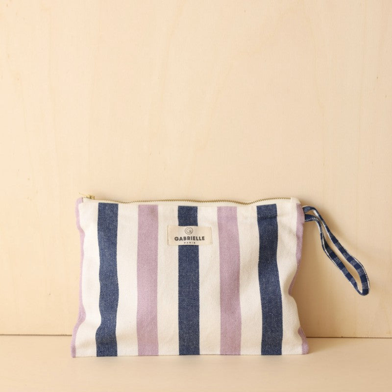 Pochette de Plage en Coton Rayures Indigo