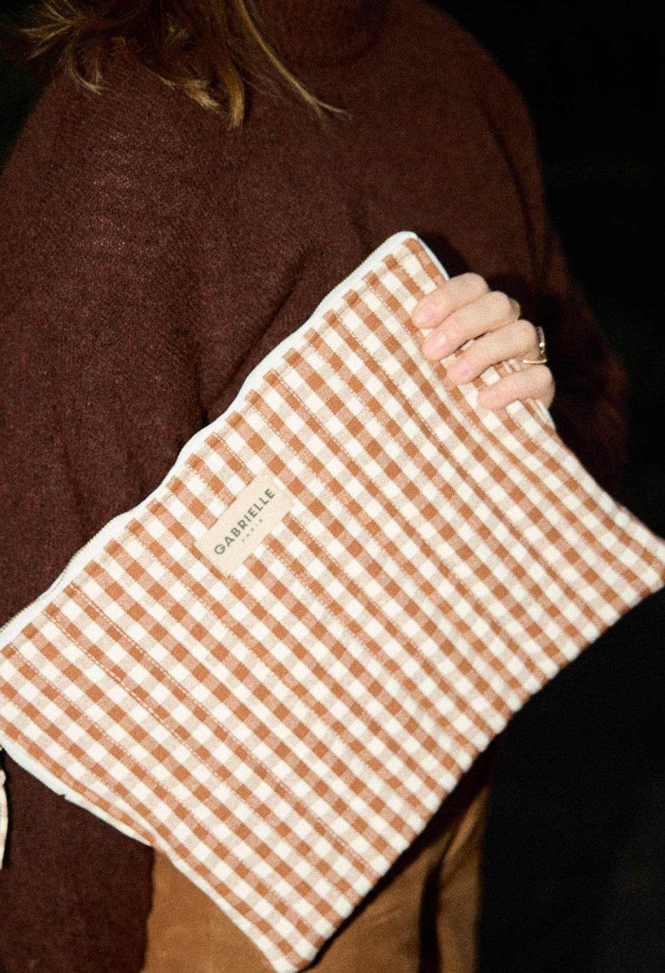 Pochette Ordinateur en Coton Vichy Moka