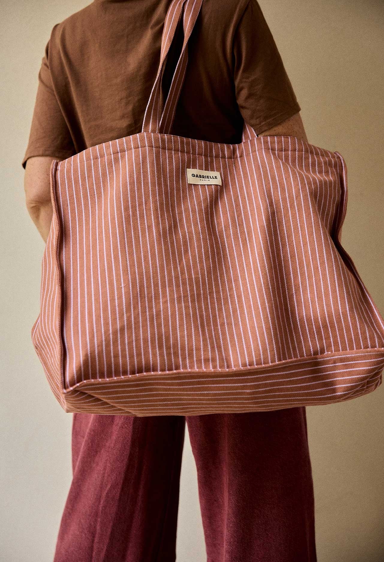 Sac Week-End en Coton Rayures Lilas