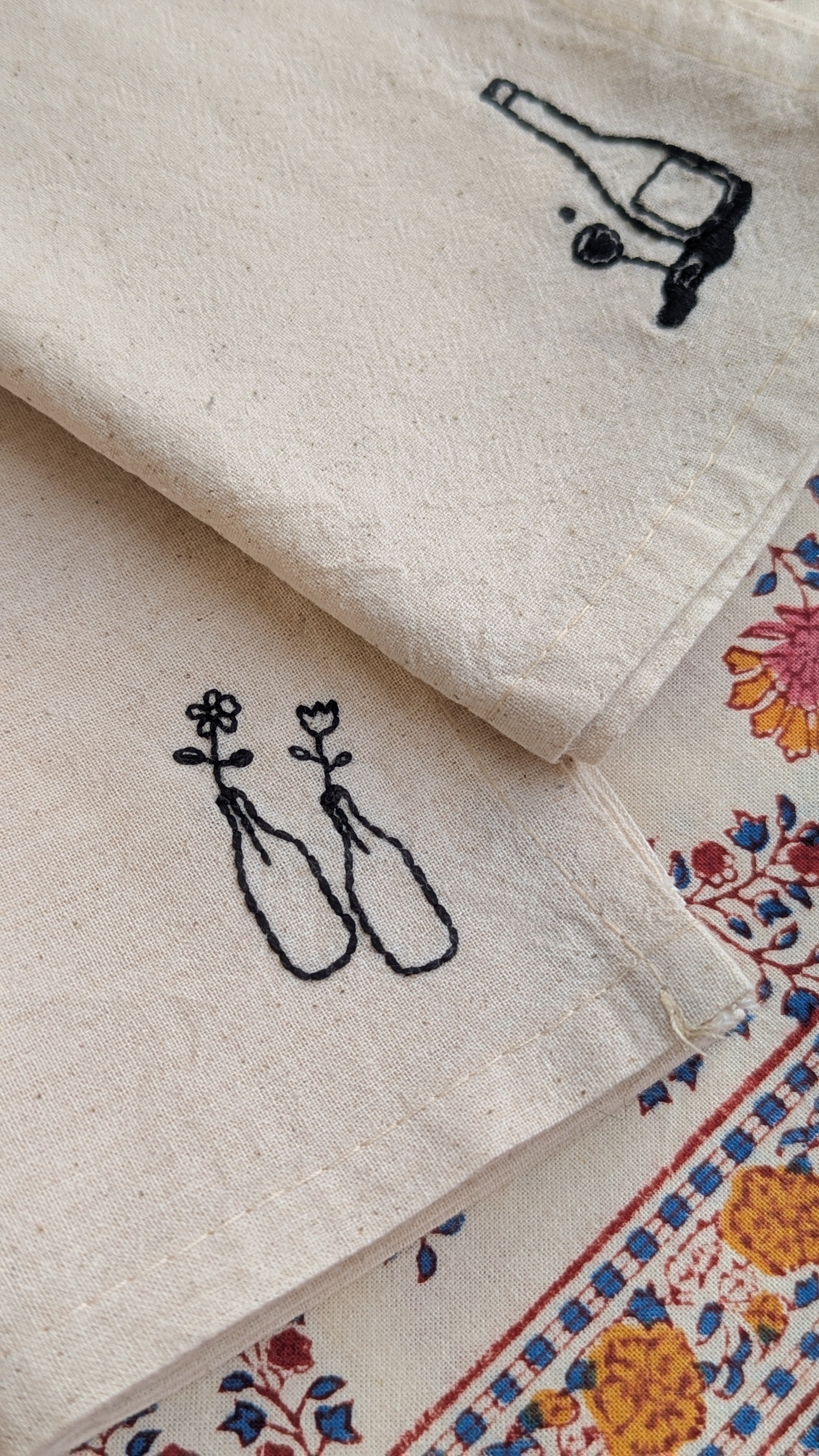 Serviette de Table - Brodée à la Main - Fleurs