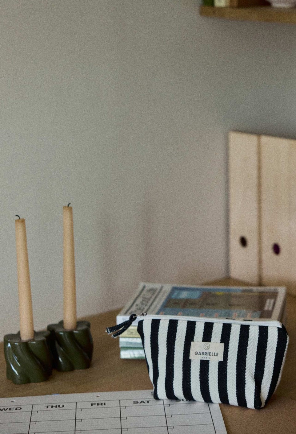 Trousse de Beauté en Coton Rayures Noires