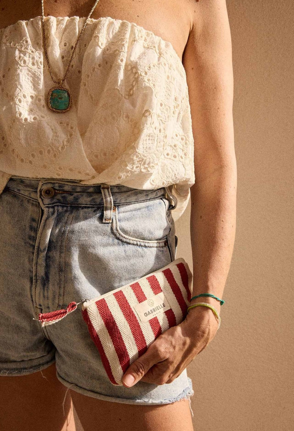 Trousse de Beauté en Coton Rayures Rouges