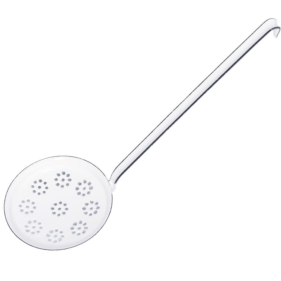 Ecumoire Plat en Email Blanc 12cm