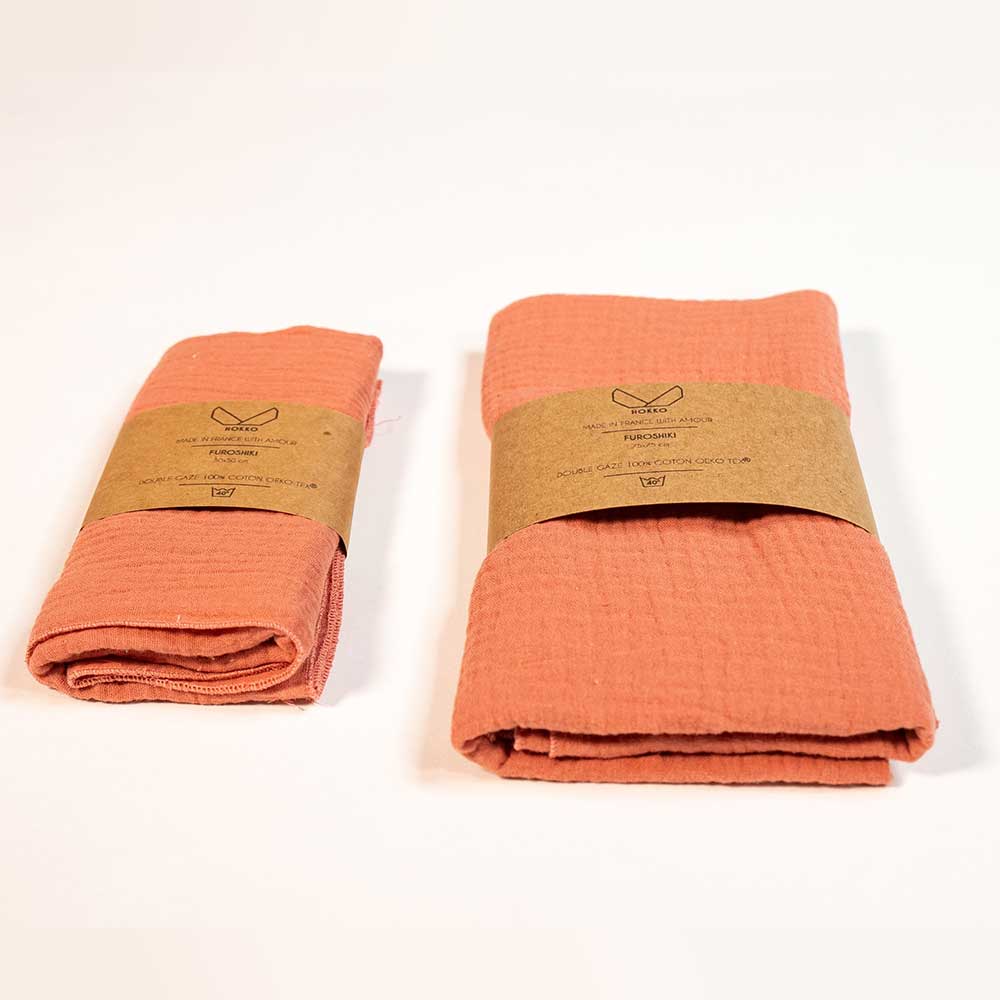 Furoshiki Double Gaze de Coton Terracotta 75 x 75