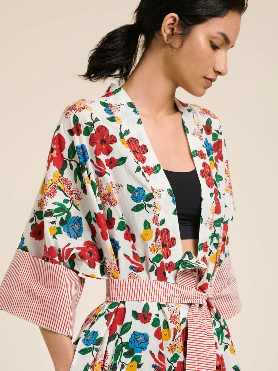 Kimono Long en Coton Hibiscus