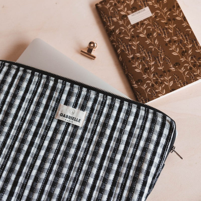 Pochette Ordinateur en Coton Vichy Black