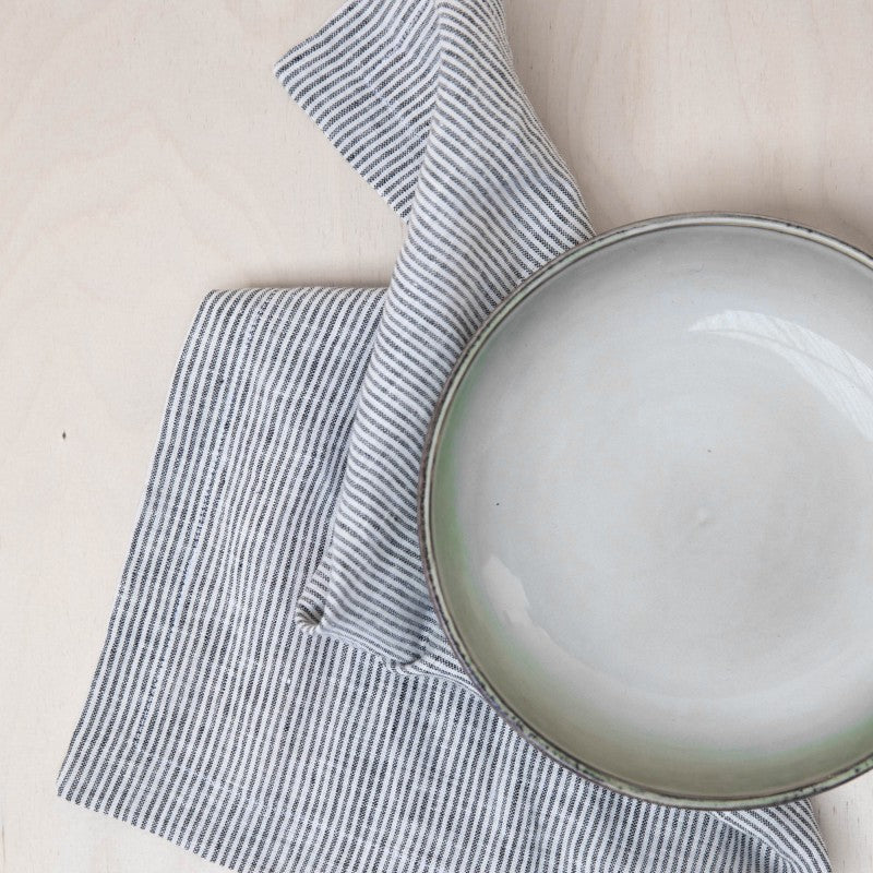 Serviette de Table en Lin Lavé Larges Rayures Black/Milk