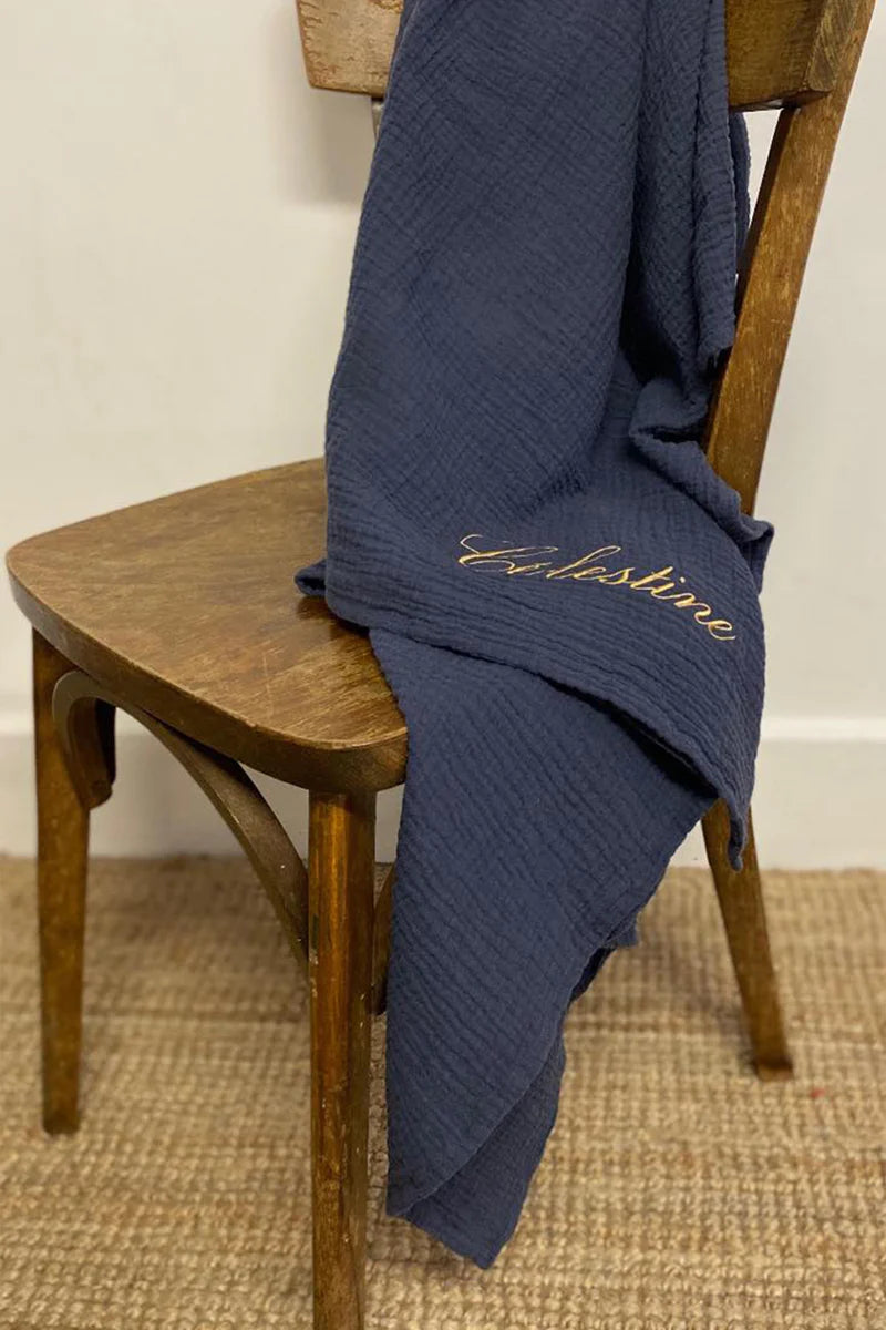 Plaid Gaze de Coton- Bleu Orage 120 X 170 cm