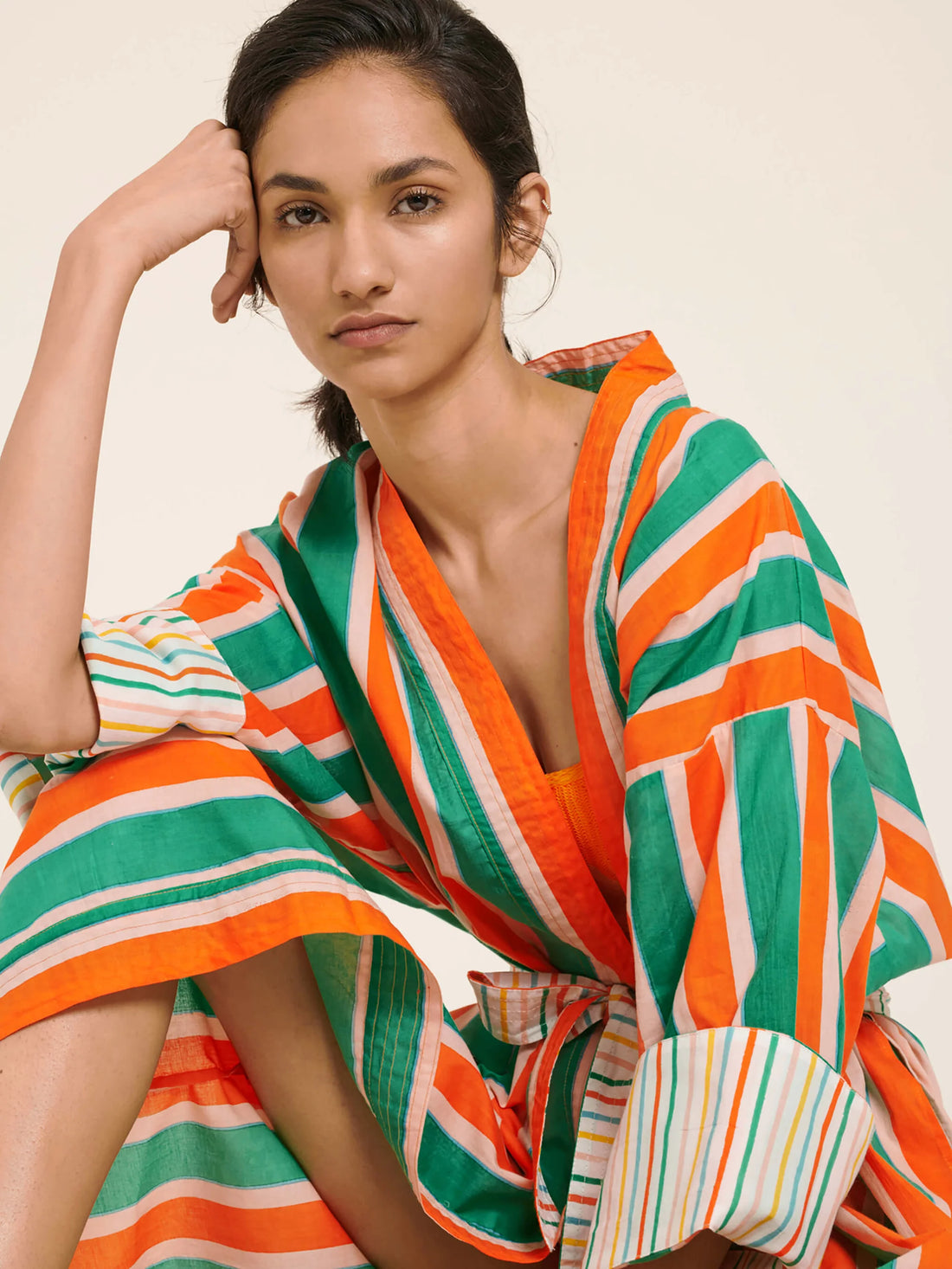 Kimono Long en Coton Manon Stripes