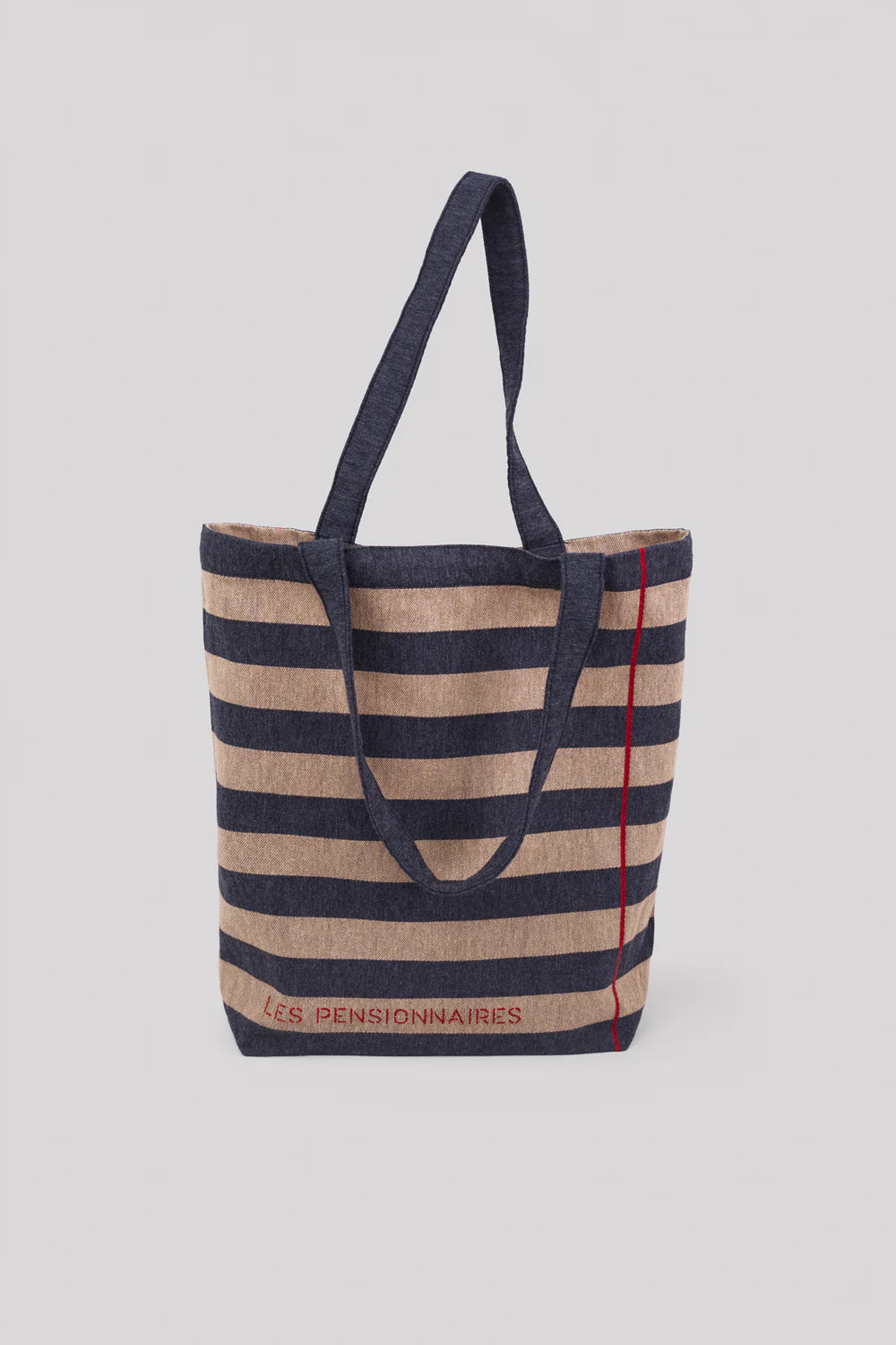 Tote Bag Rayé en Fibres Recyclées - Gris et Beige