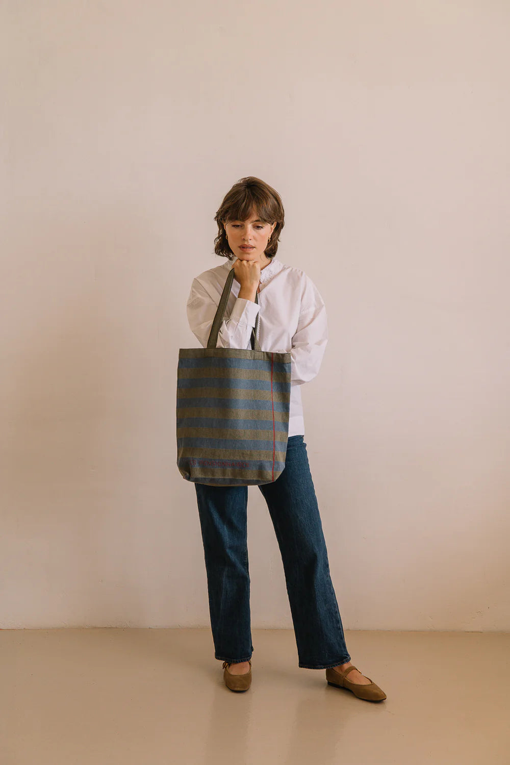 Tote Bag Rayé en Fibres Recyclées - Vert et Bleu