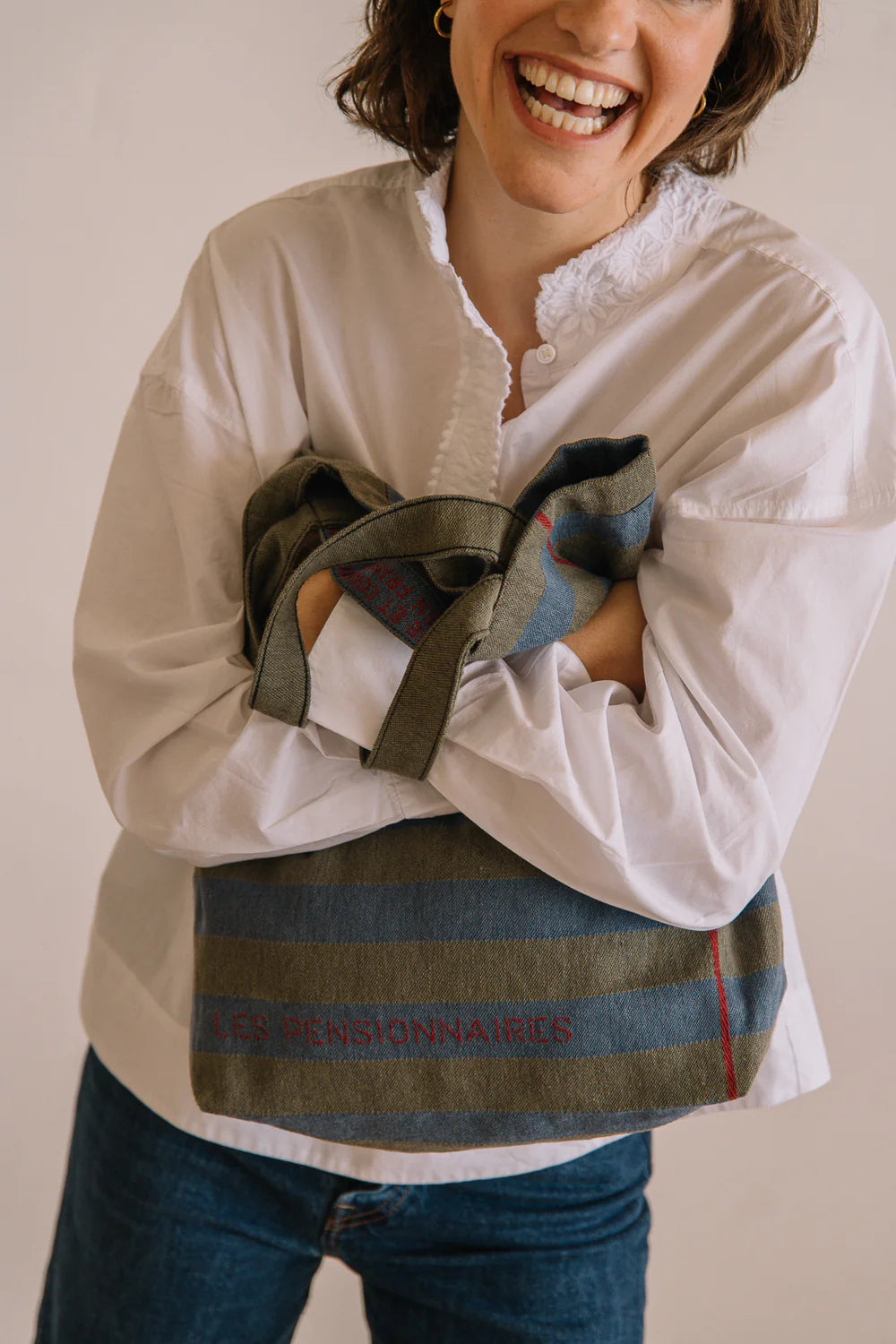 Tote Bag Rayé en Fibres Recyclées - Vert et Bleu