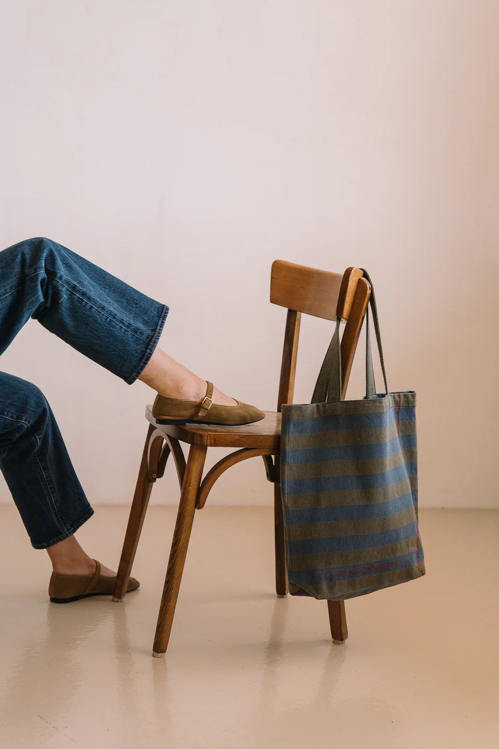 Tote Bag Rayé en Fibres Recyclées - Vert et Bleu