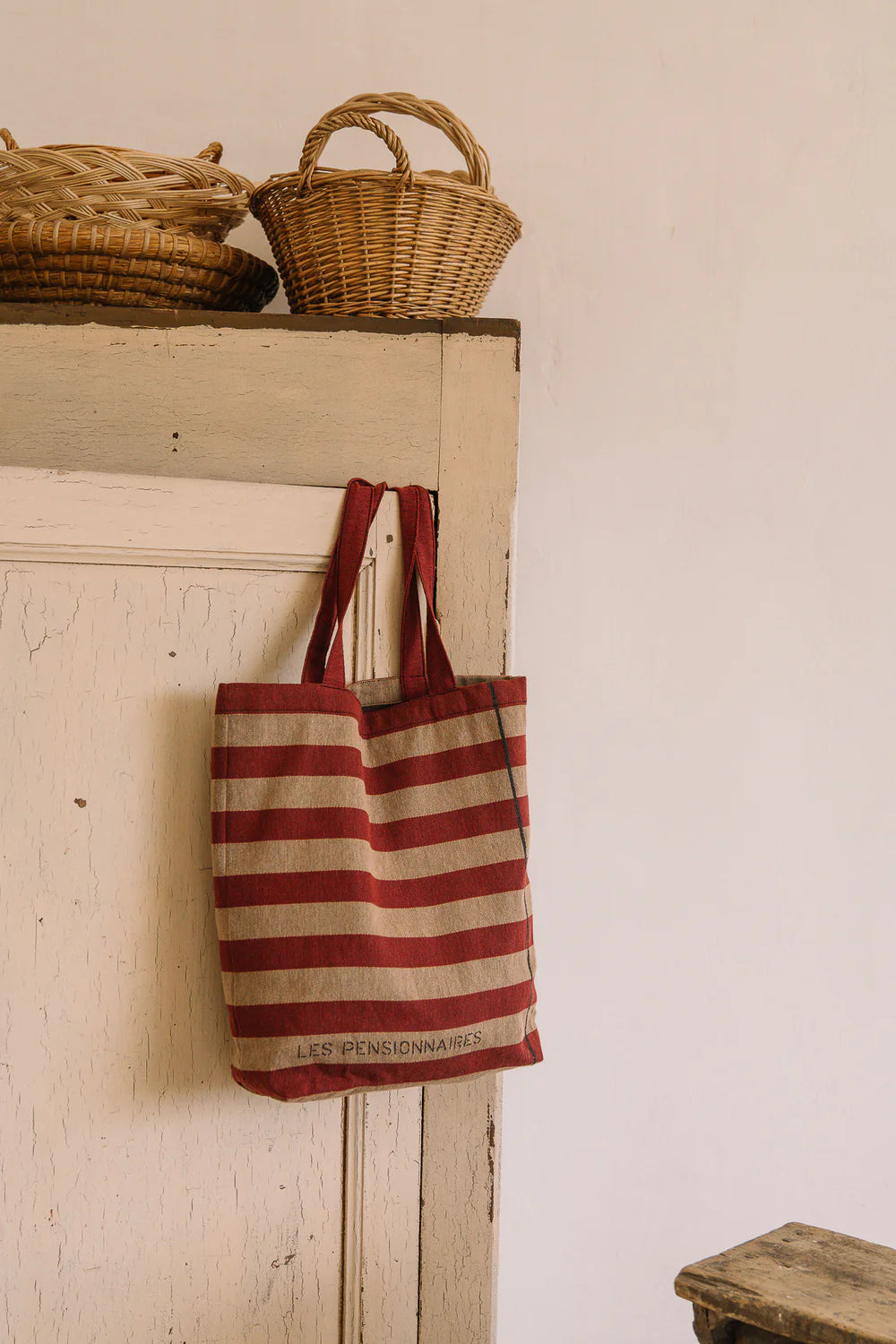 Tote Bag Rayé en Fibres Recyclées - Rouille et Beige