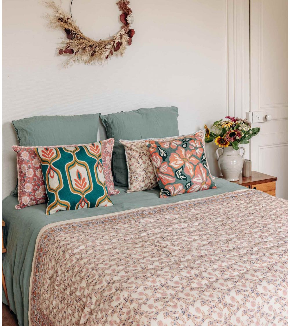 Edredon Couette Indienne en Coton Anima Coral 160 x 225