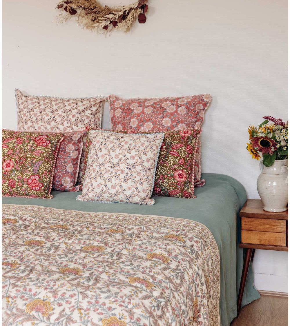 Edredon Couette Indienne en Coton Archana Coral 160 x 225