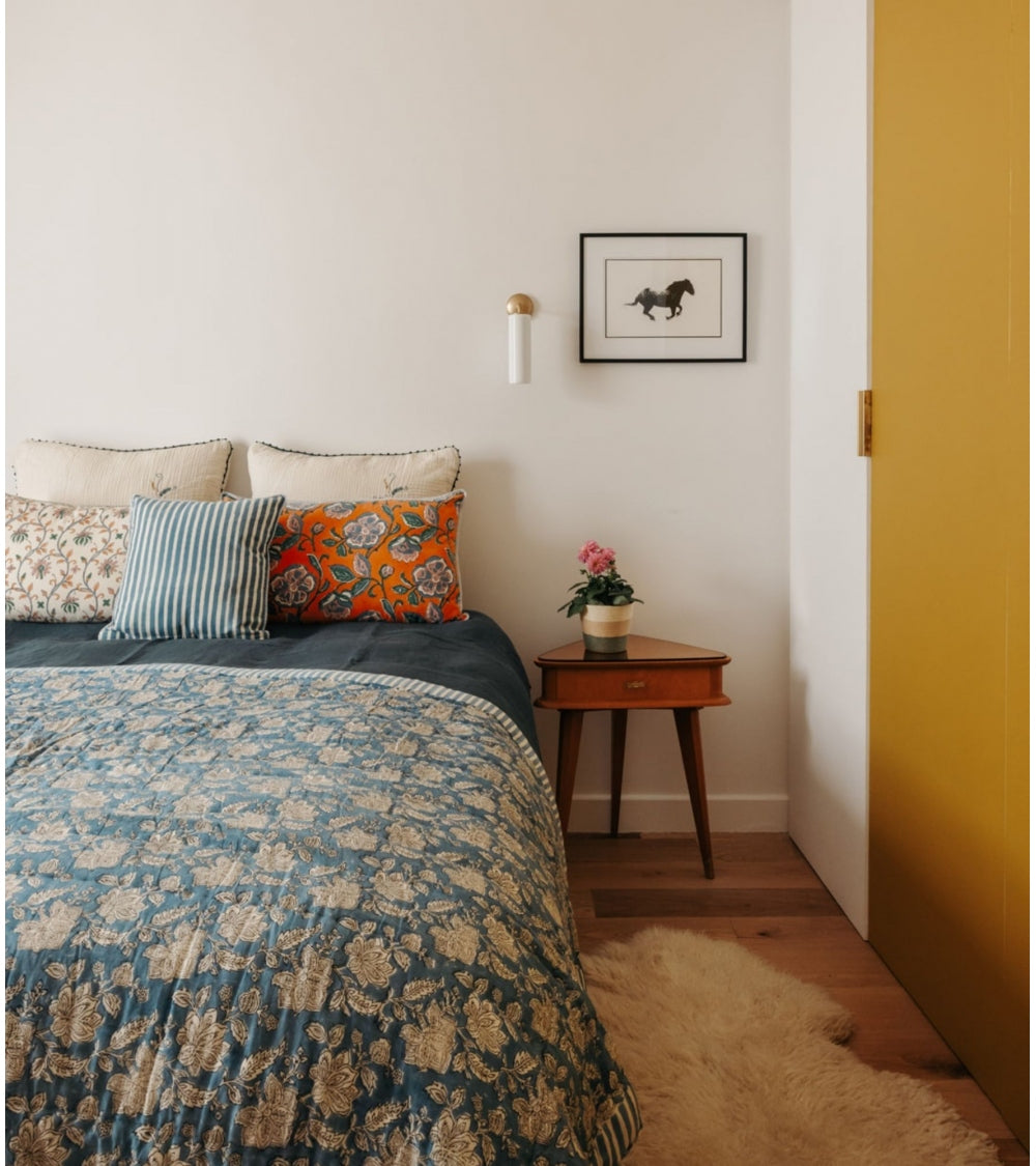Edredon Couette Indienne en Coton Rang Bleu 160 x 225