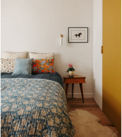Edredon Couette Indienne en Coton Rang Bleu 160 x 225