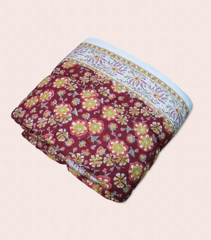 Edredon Couette Indienne en Coton Dalia Rouge 230 x 265