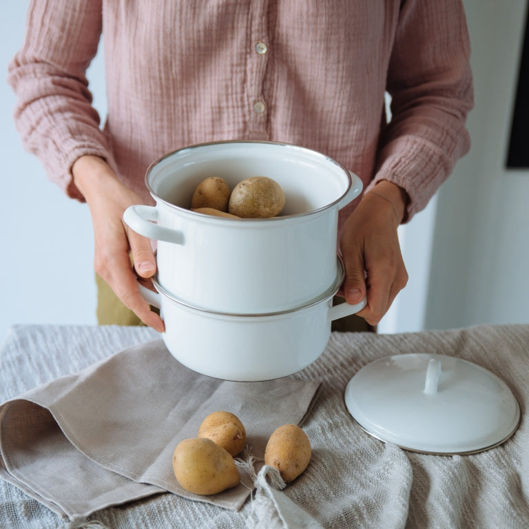 Ensemble Cuit-Vapeur en Email Blanc 2L