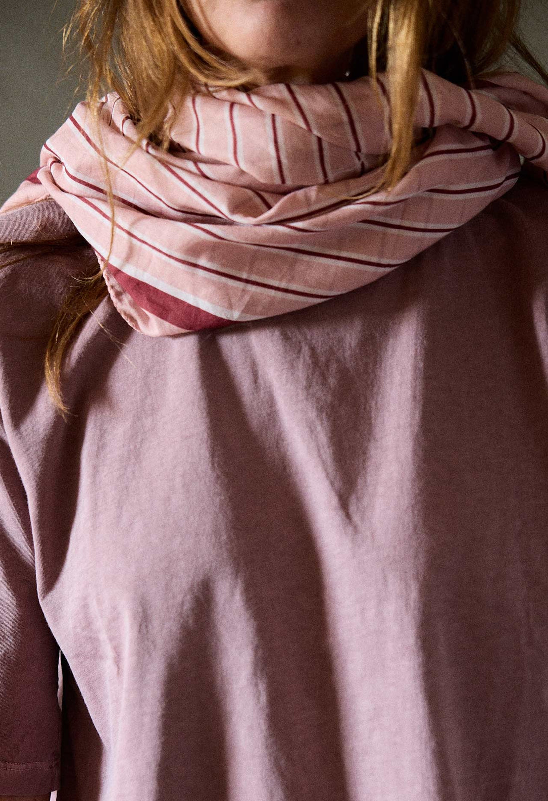 Foulard en Voile de Coton Rayures Vermillon