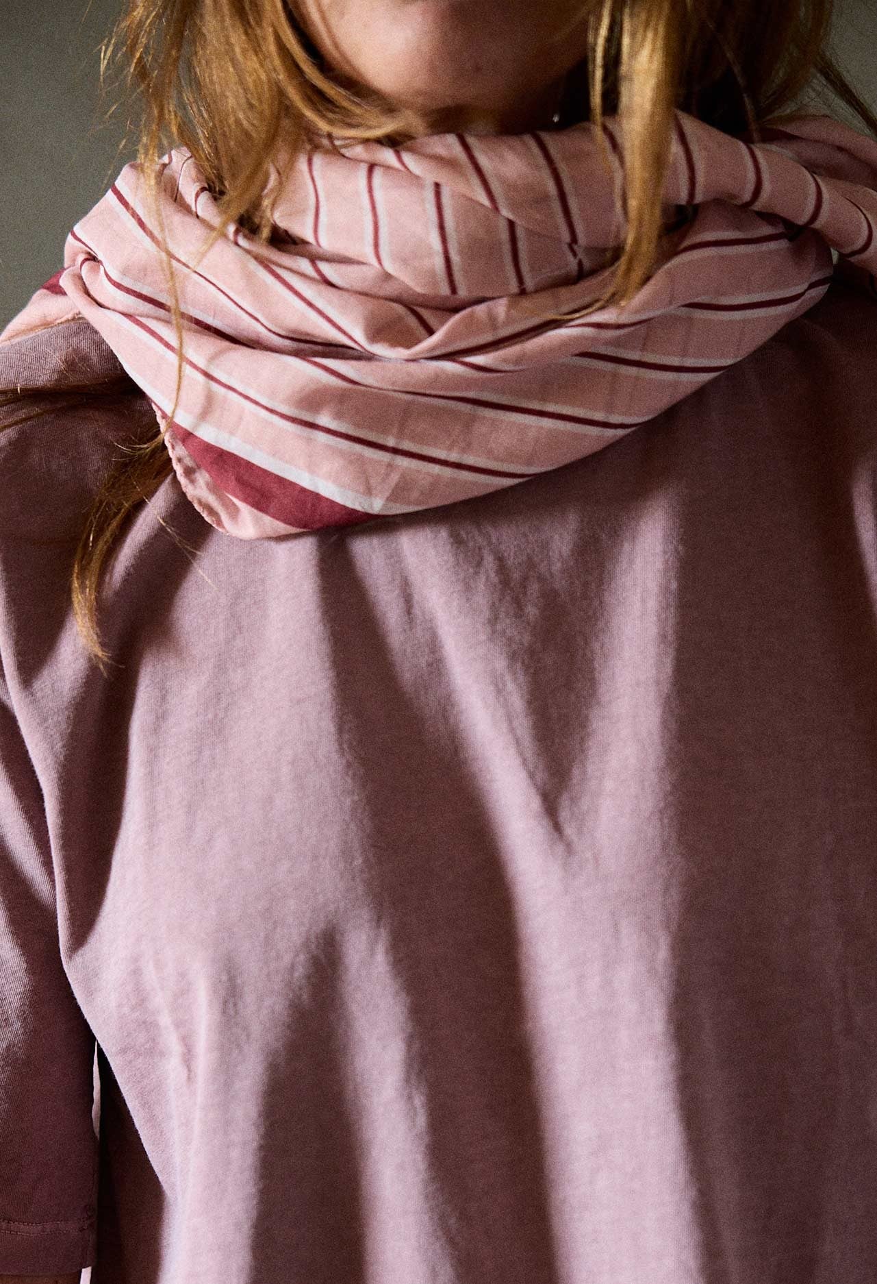 Foulard en Voile de Coton Rayures Vermillon