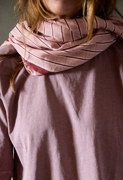Foulard en Voile de Coton Rayures Vermillon