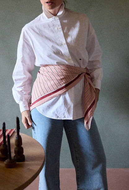 Foulard en Voile de Coton Rayures Vermillon