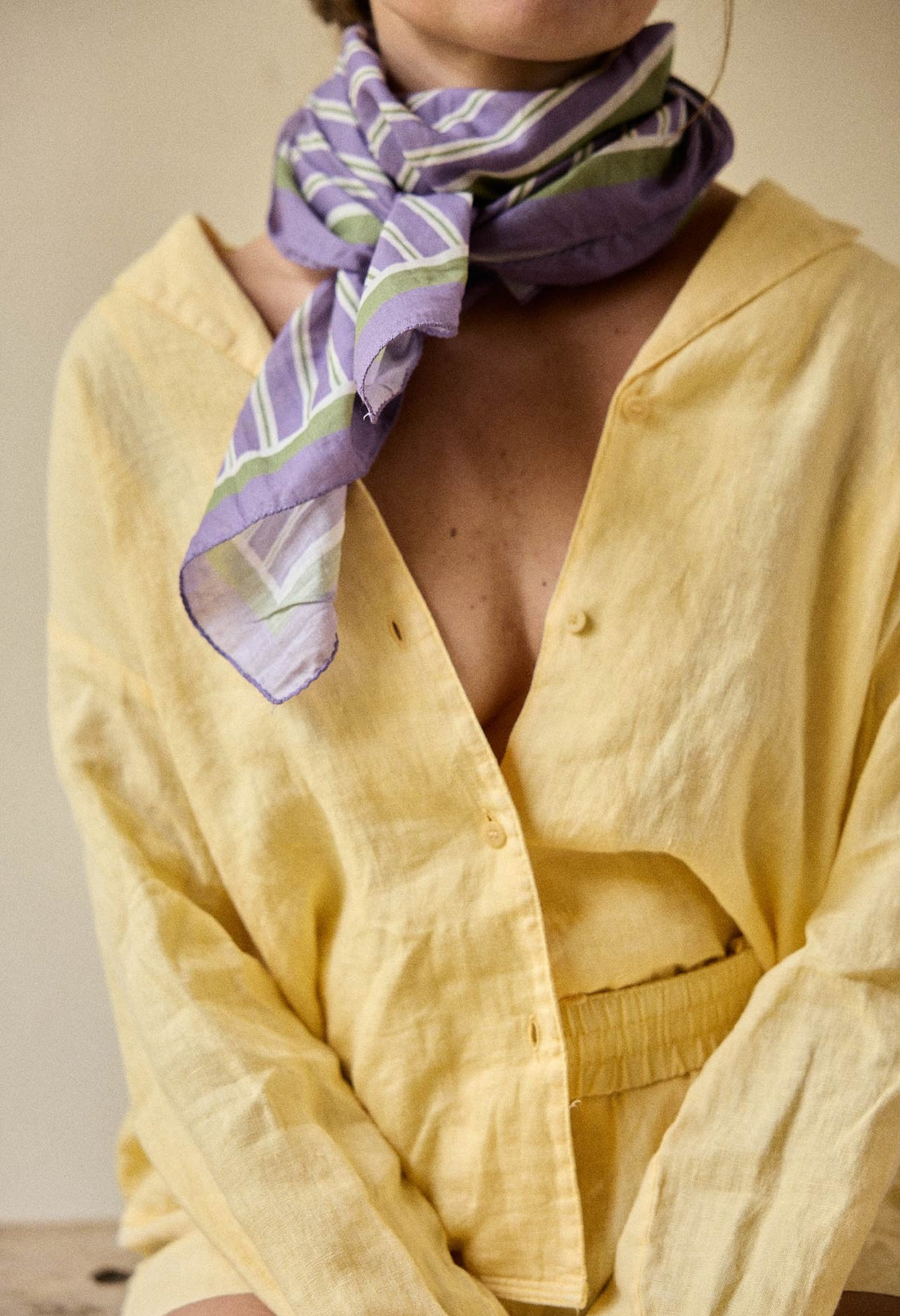 Foulard en Voile de Coton Rayures Violettes
