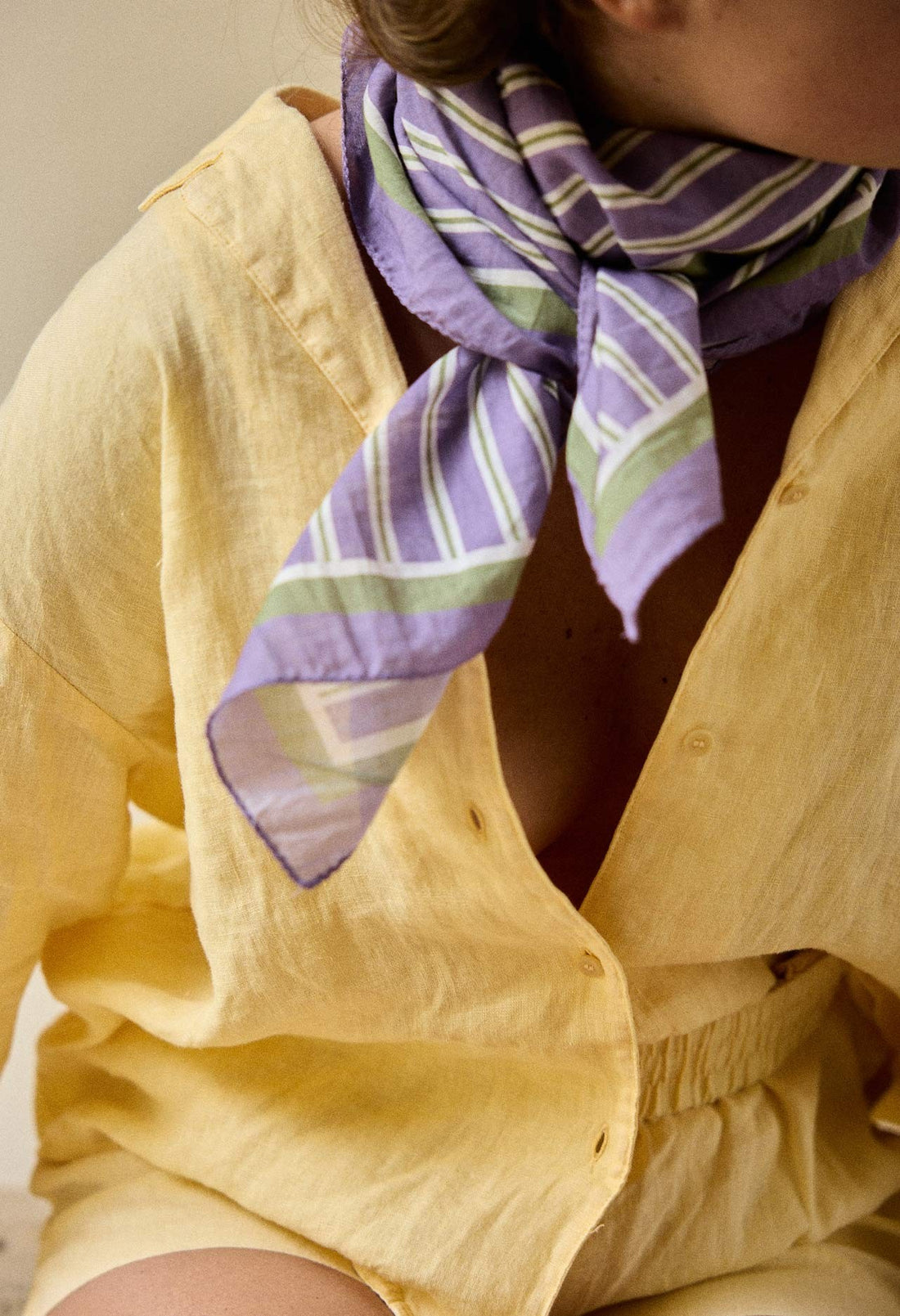 Foulard en Voile de Coton Rayures Violettes