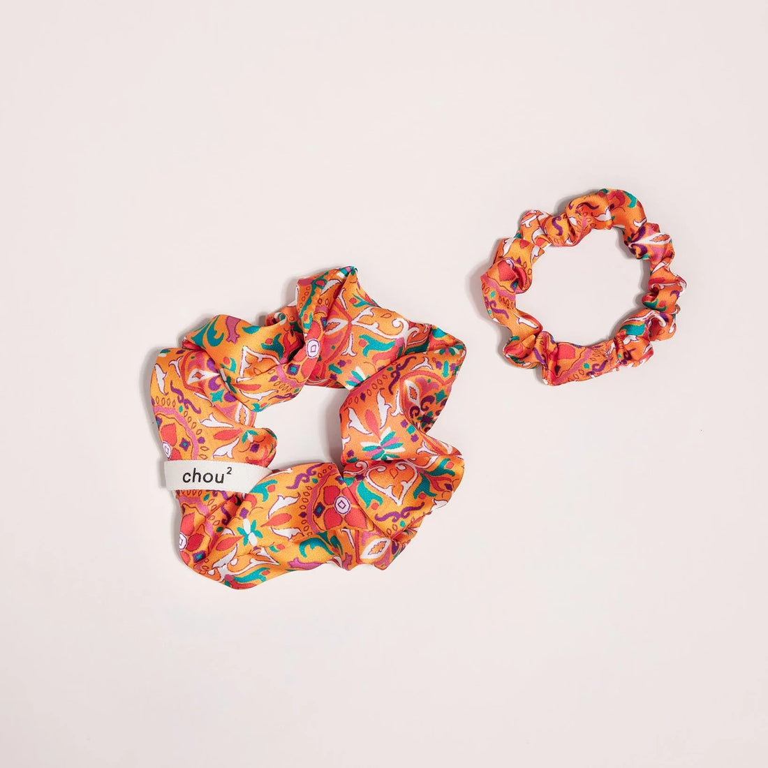 Grand Chouchou Satin Imprimé Orange