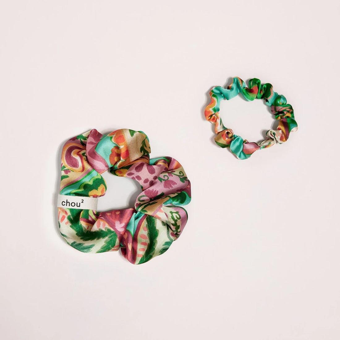 Grand Chouchou Satin Imprimé Vert