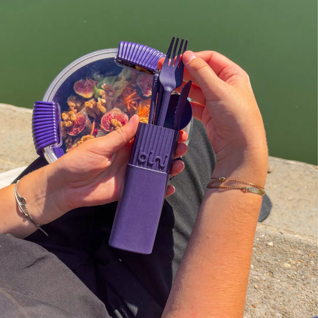 Kit de Couverts Réutilisables - Aubergine