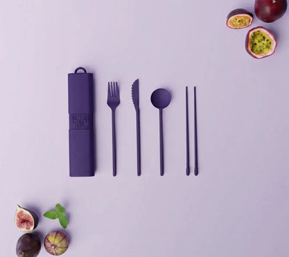 Kit de Couverts Réutilisables - Aubergine
