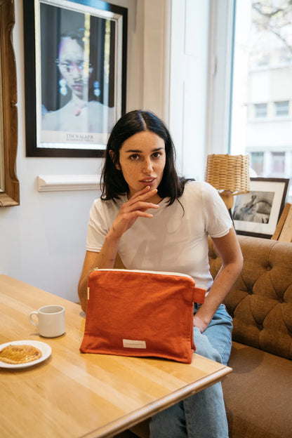 Trousse de Toilette en Coton Bio - Orange Flamboyant