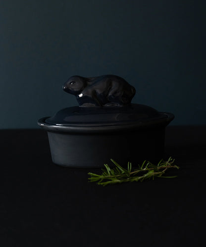 Terrine Ovale en Grès - Bleu Nuit - Modèle Lièvre